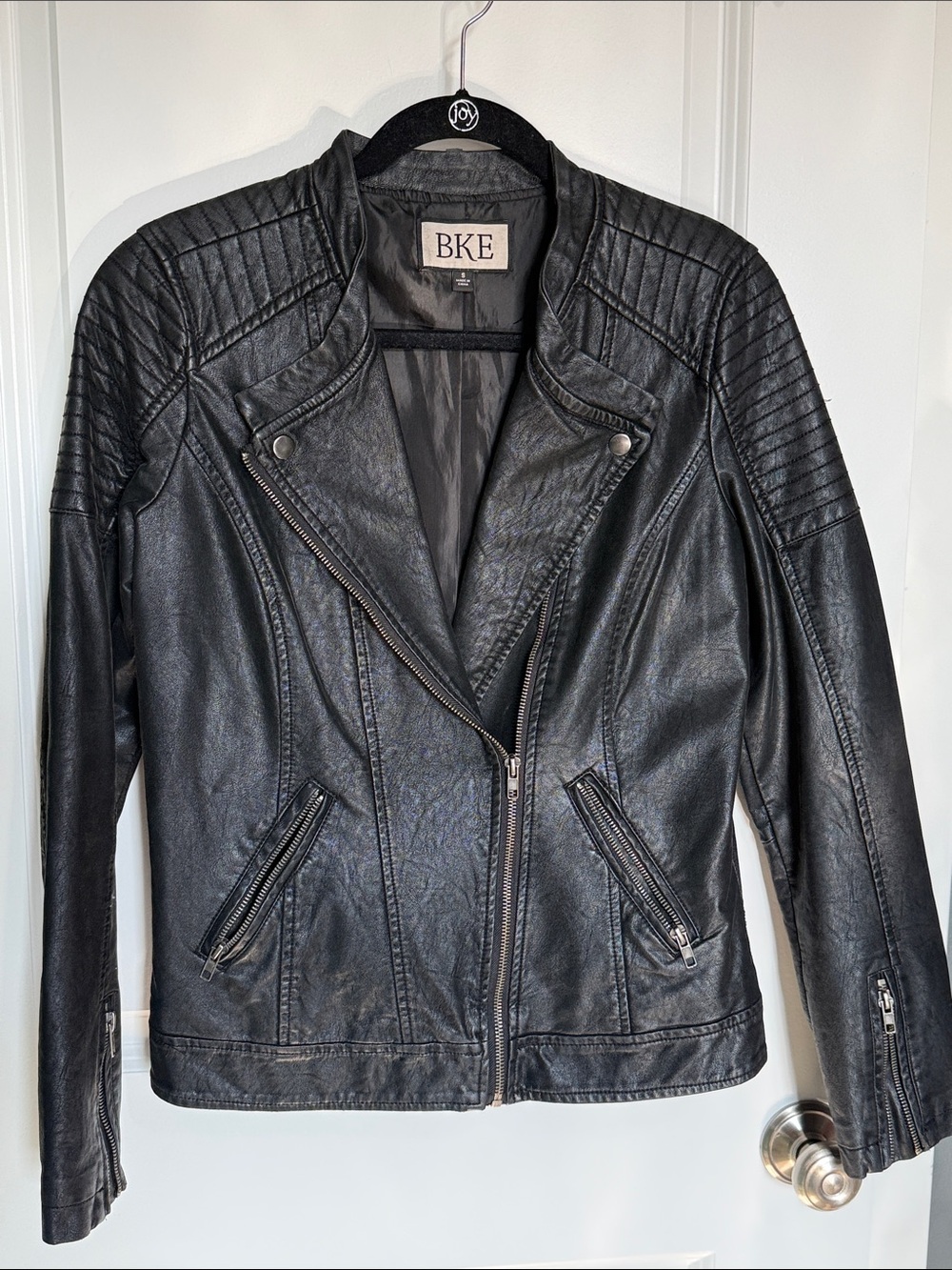 BKE Black Faux Leather Quilted Moto Jacket